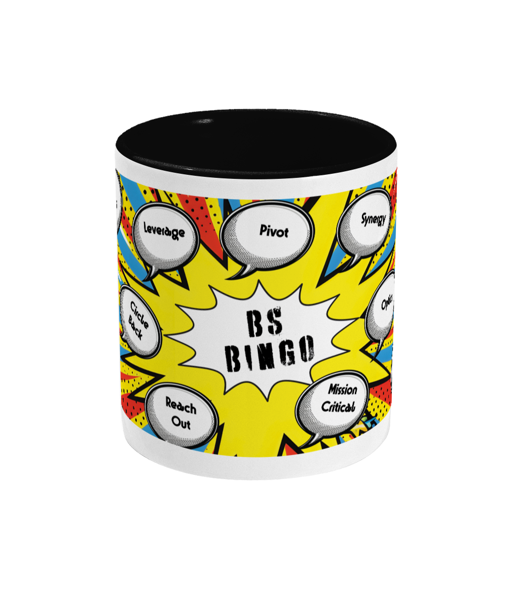 The Bullshit Bingo Mug. With pop art background. Tea or coffee mug/cup. Funny Mugs