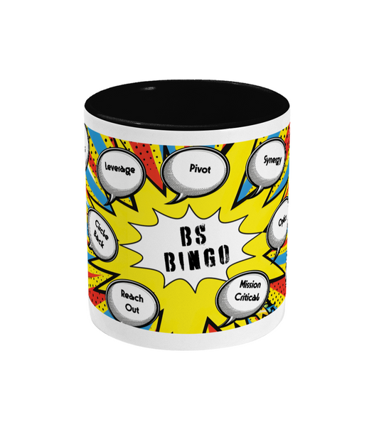 The Bullshit Bingo Mug. With pop art background. Tea or coffee mug/cup. Funny Mugs